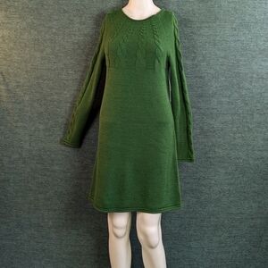 Copper Key Green Sweater Dress Cable Knit Detailing, Cotton Blend.
